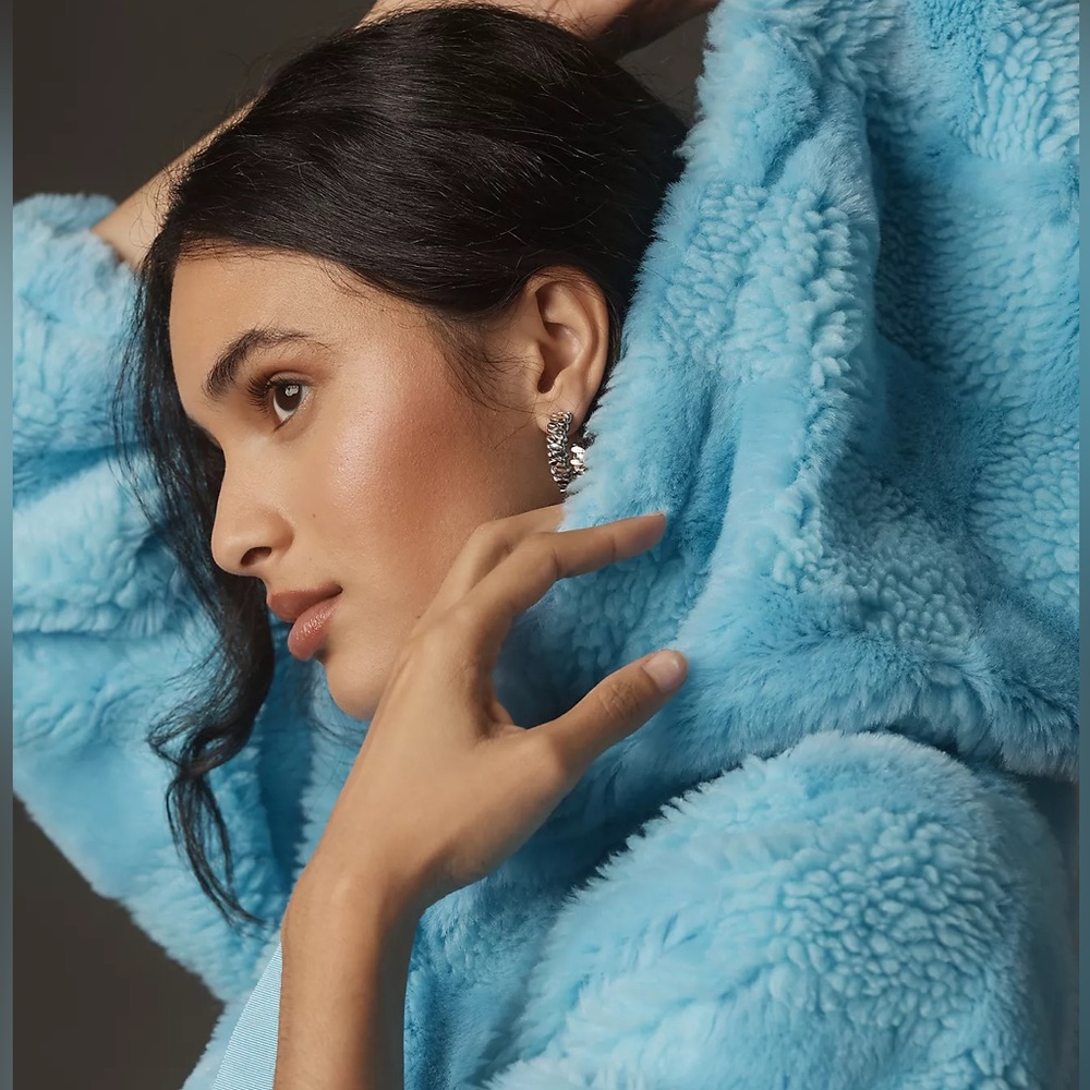 By Anthropologie Cropped Faux Fur Hoodie Jacket NWT - Picture 3 of 13